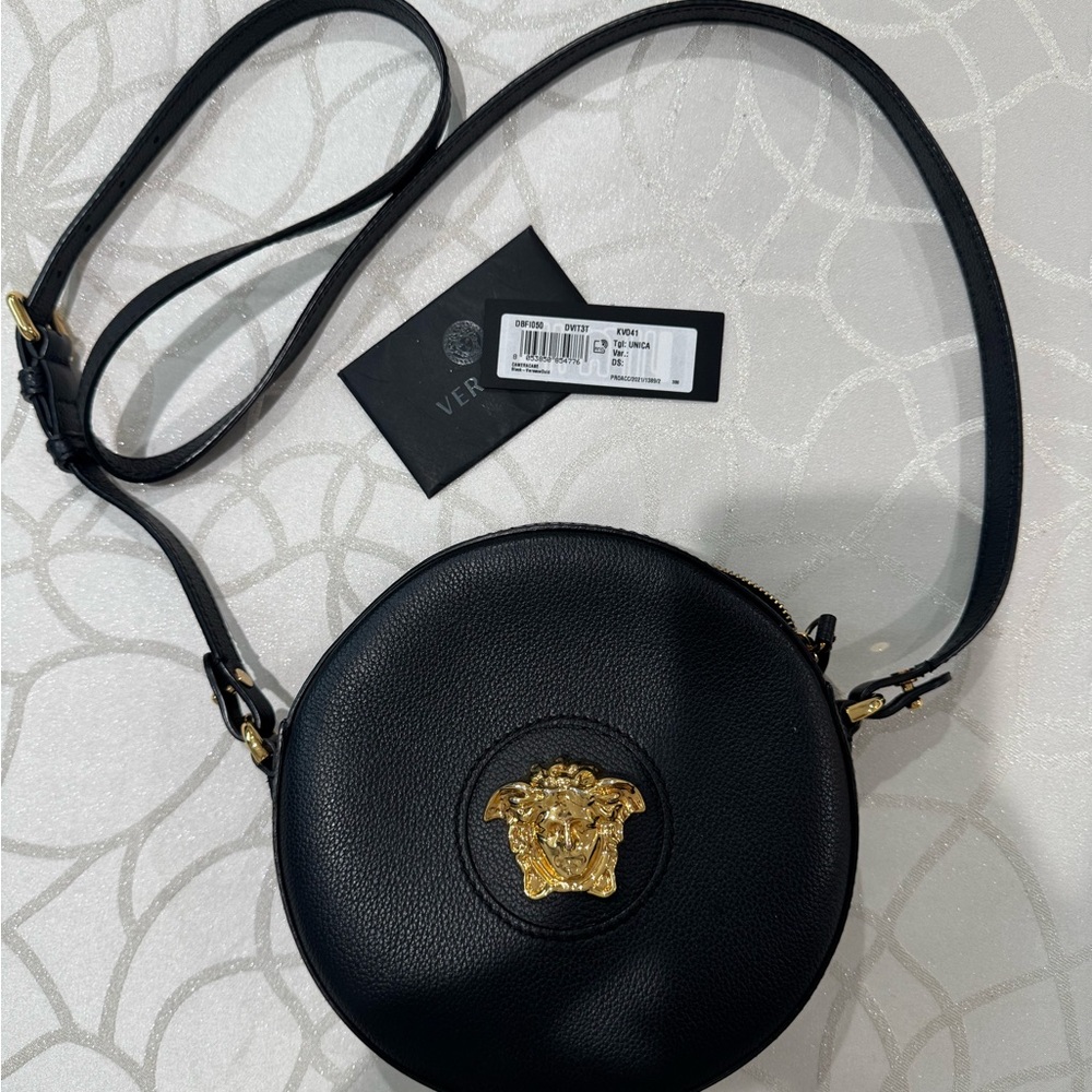 Versace Black Crossbody Bag with Gold Medusa Emblem